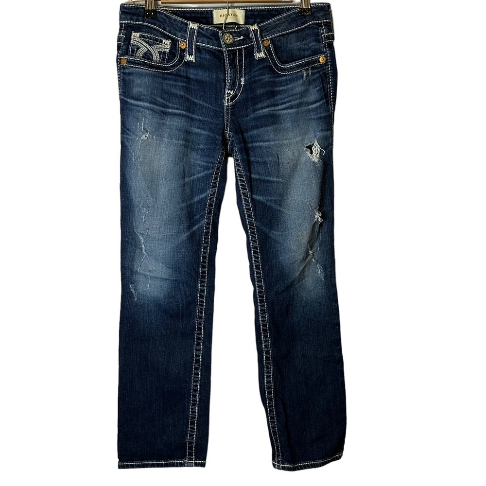 Big Star LIV 26 Distressed Low Rise Bootcut Western Cowgirl Y2K Buckle Jeans